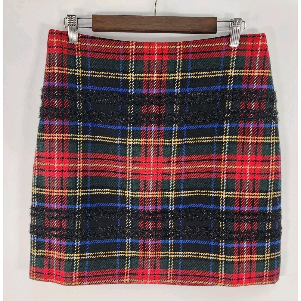 J.Crew Lurex Stewart Tartan Plaid Mini Skirt Women's 10 Wool Blend Italy